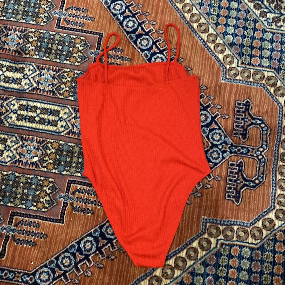 Red Ribbed Topshop Bodysuit - Picture 3 of 5